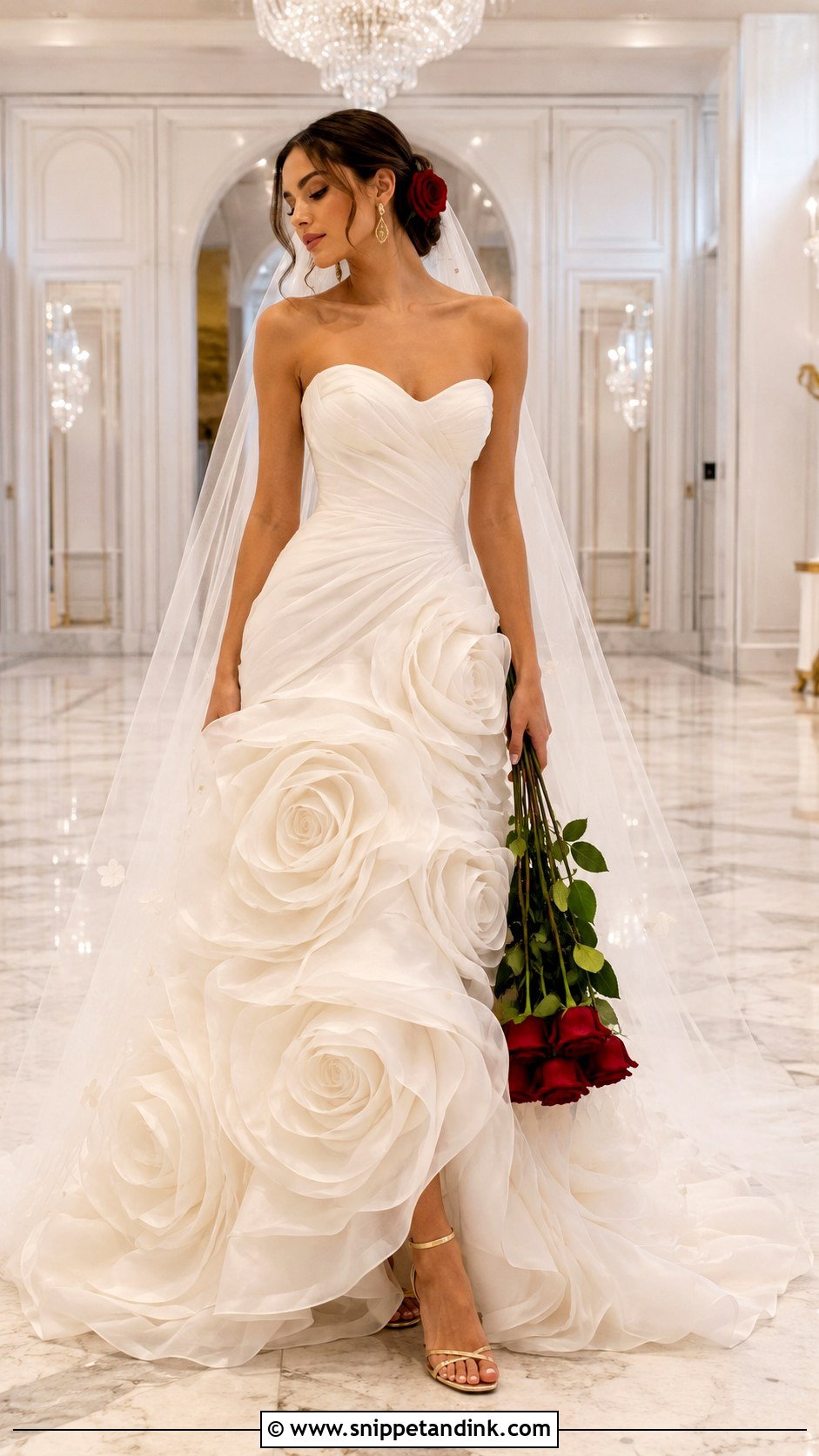 Organza Rose Skirt Belle Wedding Dress - Snippet and Ink - 20 Belle Beauty and the Beast Wedding Dress Ideas