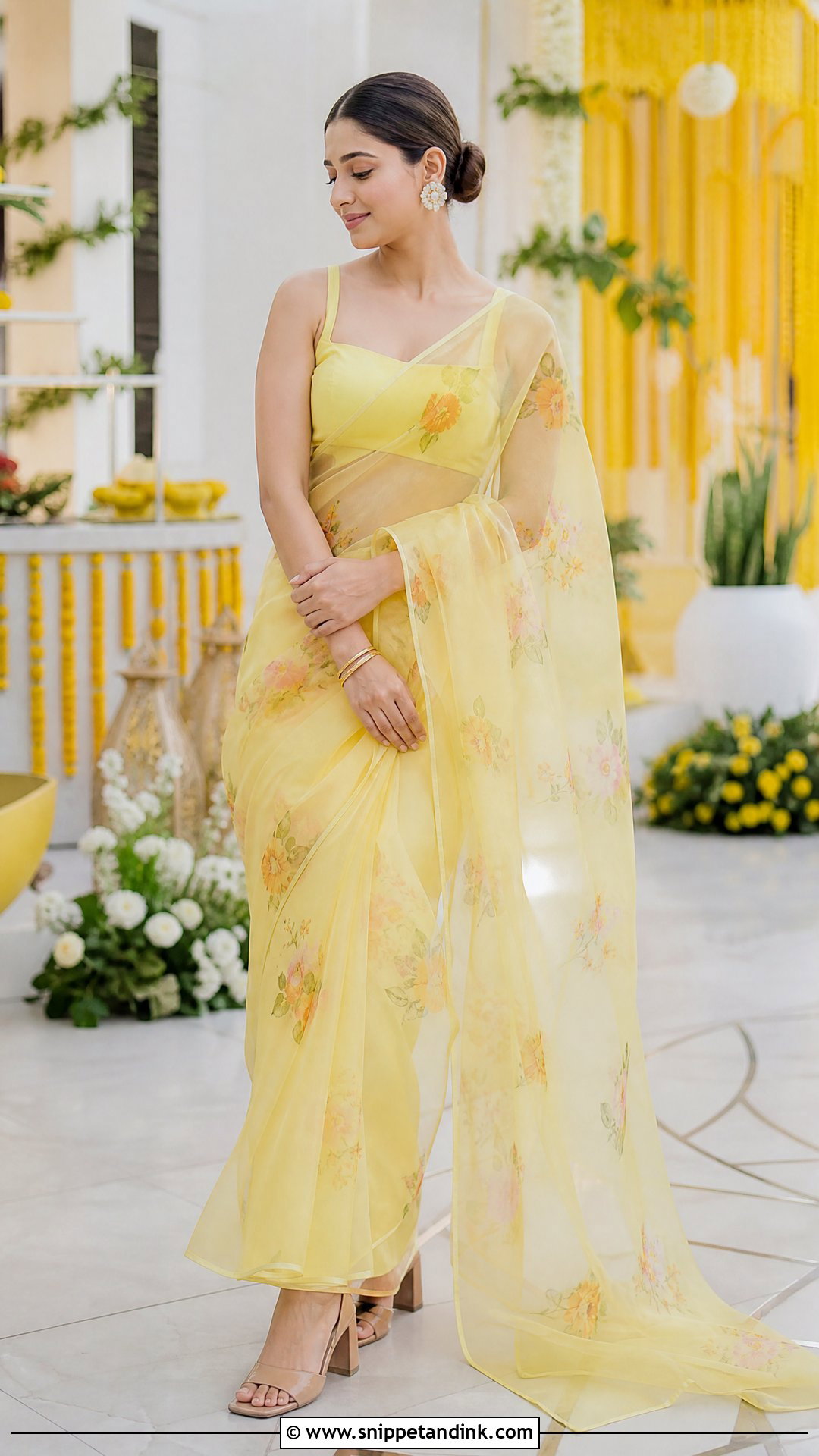 Organza Saree Haldi Outfit - Snippet and Ink - 25 Aesthetic Haldi Outfits