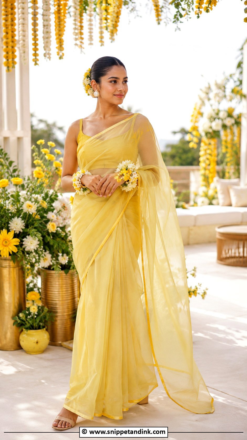 Organza Saree Haldi Outfit - Snippet and Ink - 30 Haldi Outfits for Women