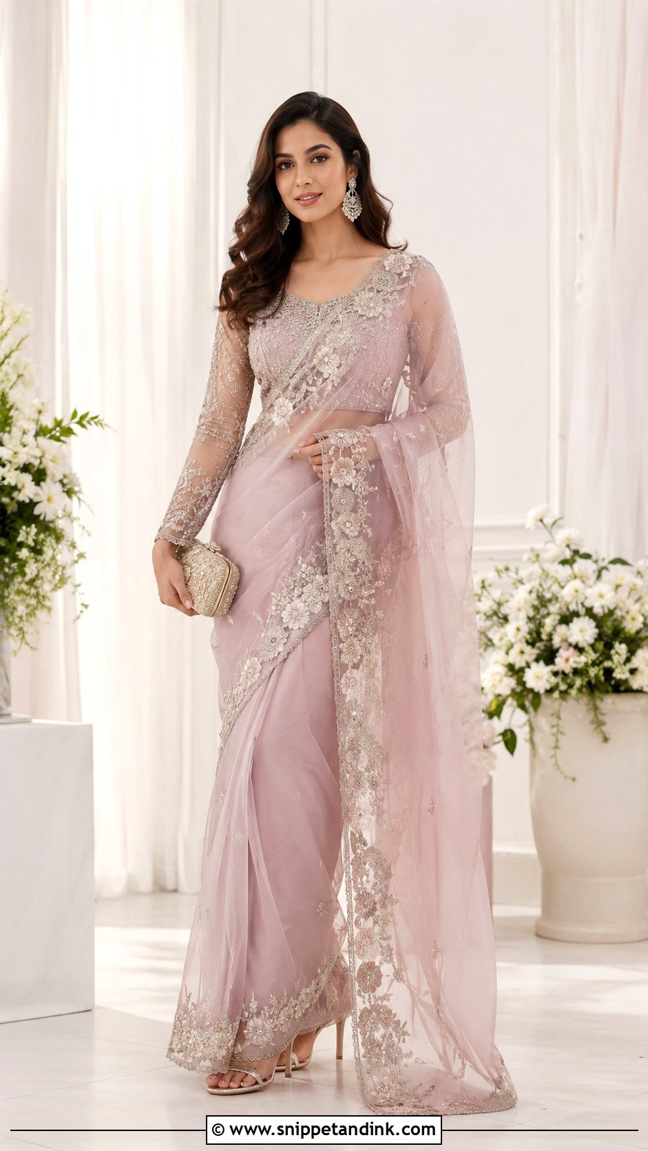Organza Saree With Embroidered Blouse Outfit - Snippet and Ink - 30 Pakistani Wedding Outfits Sisters