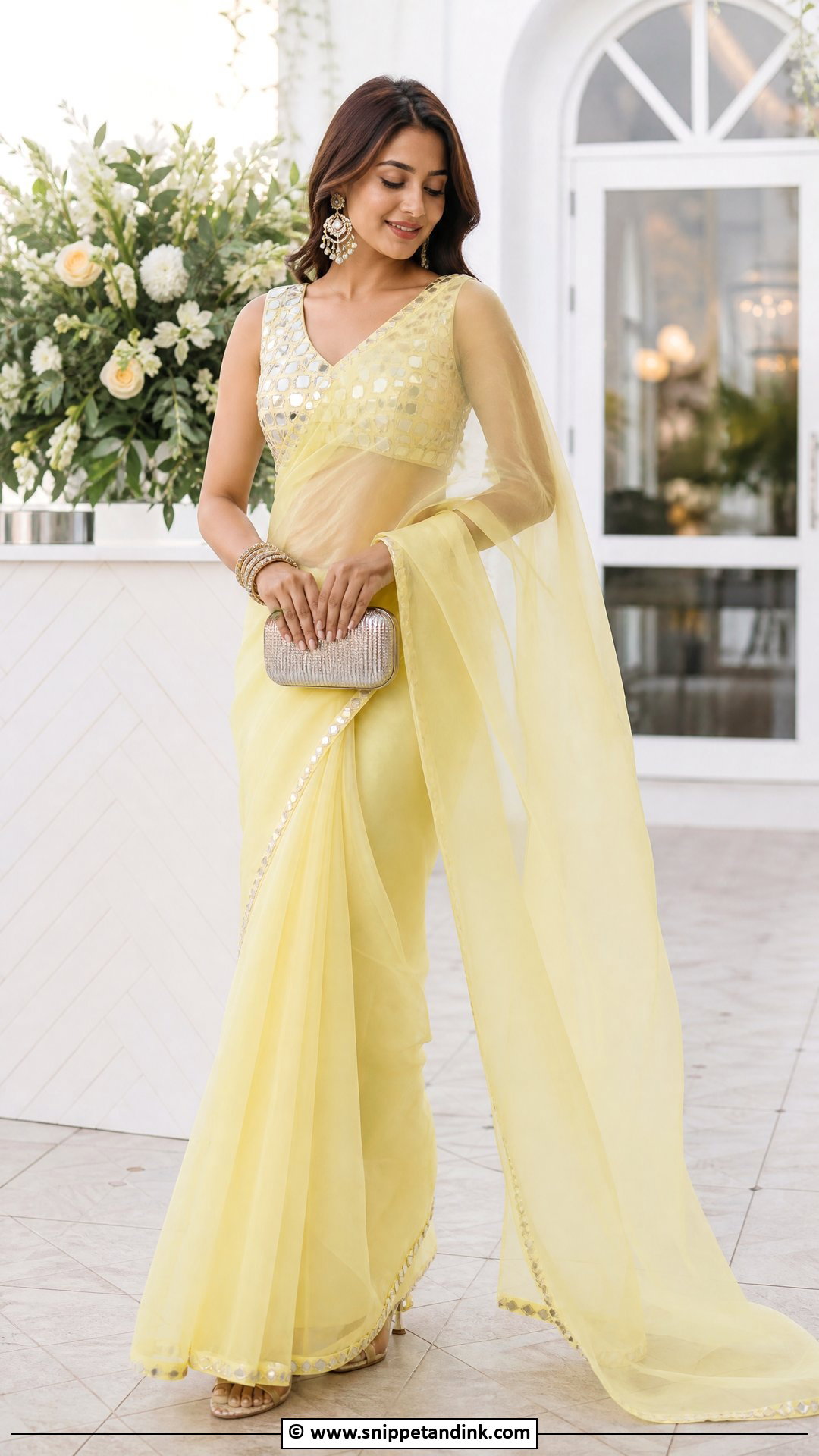 Organza Saree With Mirror Blouse - Snippet and Ink - 35 Mehndi Dress Ideas