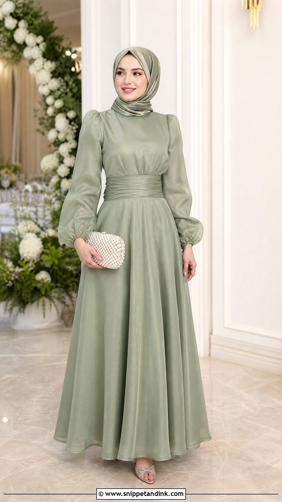 Organza Sleeve Dress With Satin Hijab - Snippet and Ink - 25 Dresses to Wear to a Wedding Hijab