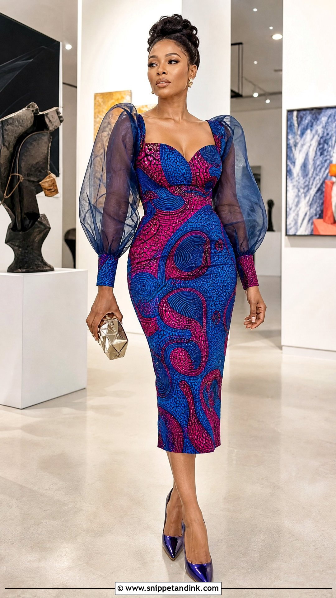 Organza Sleeve Fitted Ankara Gown - Snippet and Ink - 25 Fitted Ankara Gowns