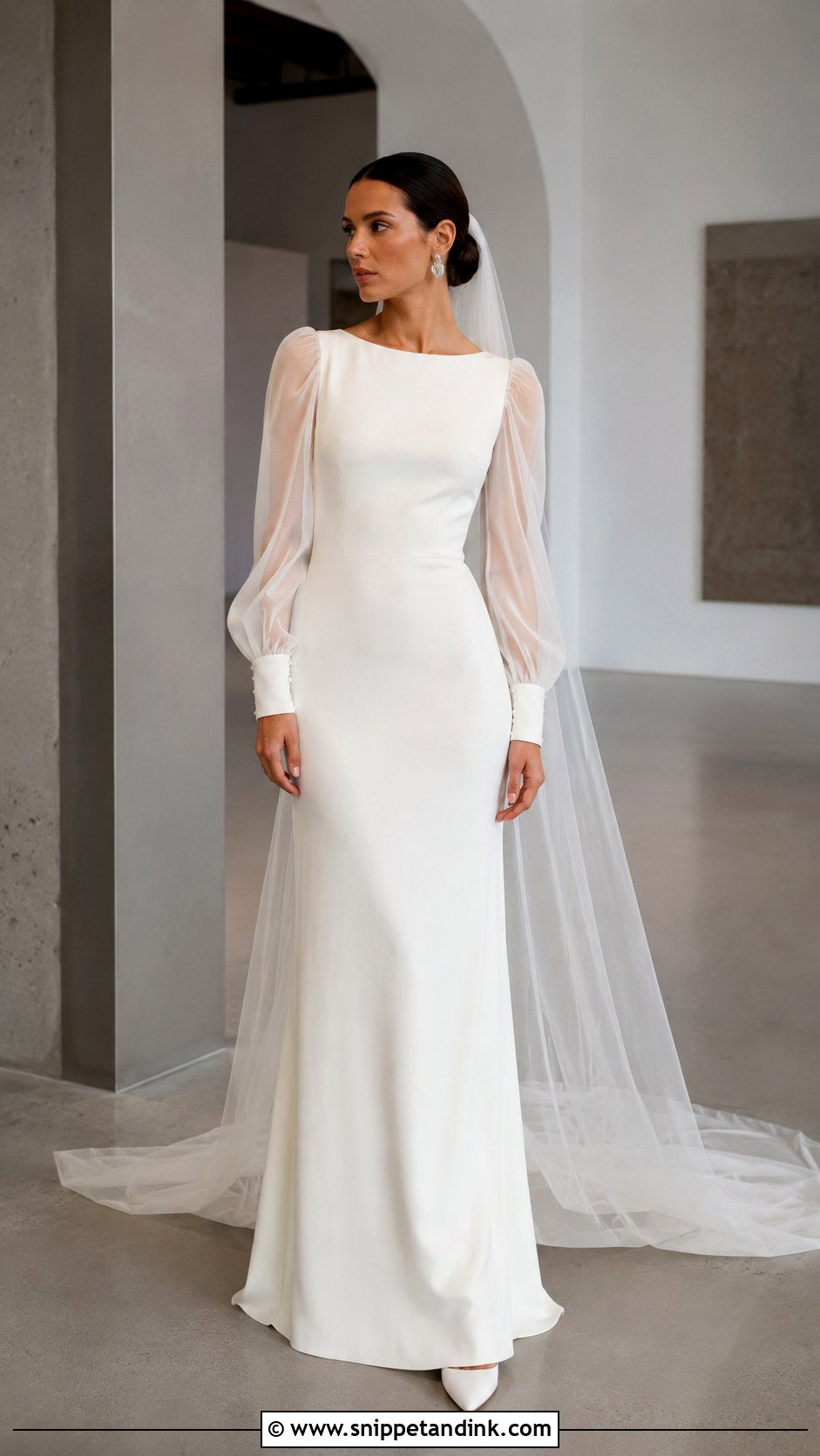 Organza Sleeve Minimalist Wedding Dress - Snippet and Ink - 20 Ethereal Wedding Dress with Sleeves