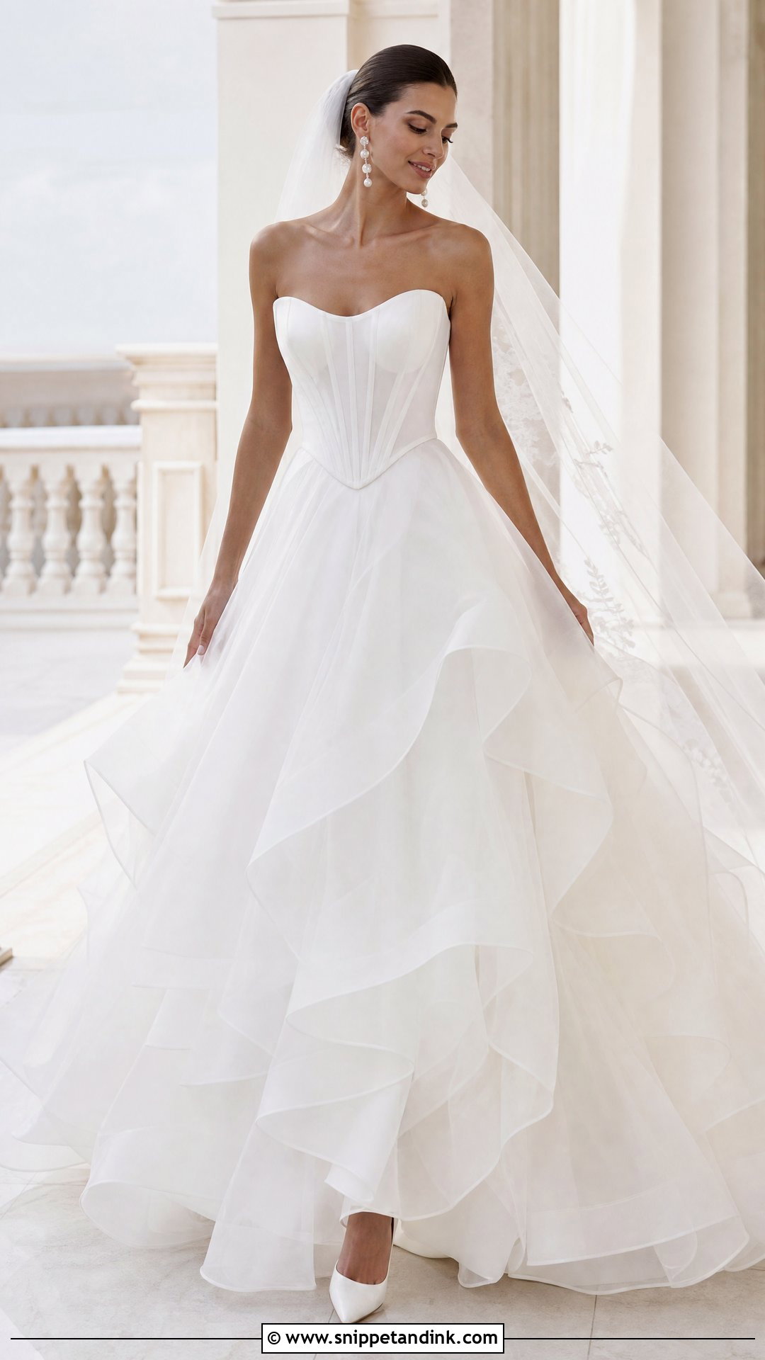 Organza Strapless Basque Waist Wedding Dress - Snippet and Ink - 20 Strapless Basque Waist Wedding Dress Ideas