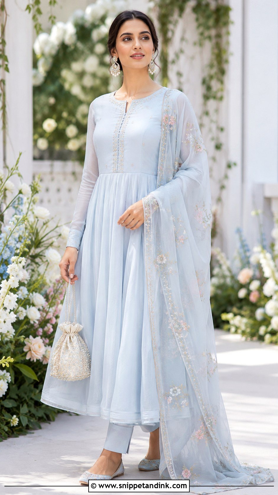 Organza Wedding Anarkali With Floral Dupatta - Snippet and Ink - 20 Wedding Anarkali Ideas