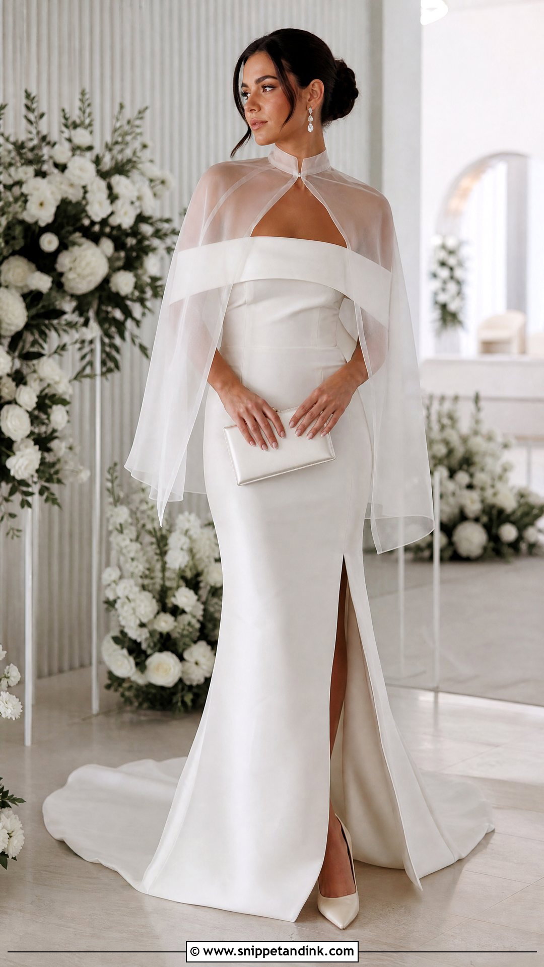 Organza Wedding Capelet With Off Shoulder Gown - Snippet and Ink - 20 Wedding Wraps Ideas