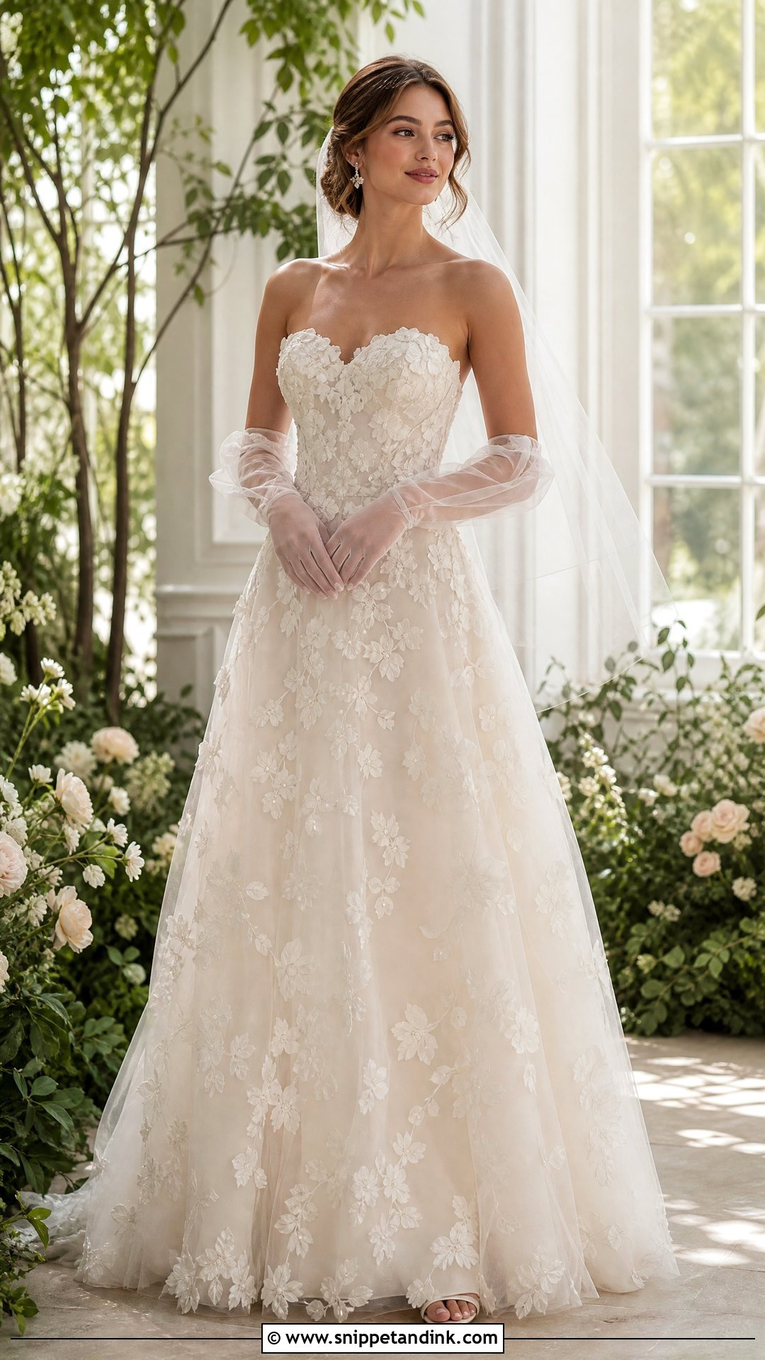 Organza Wedding Dress Gloves With Floral Applique Gown - Snippet and Ink - 25 Wedding Dress Gloves Ideas