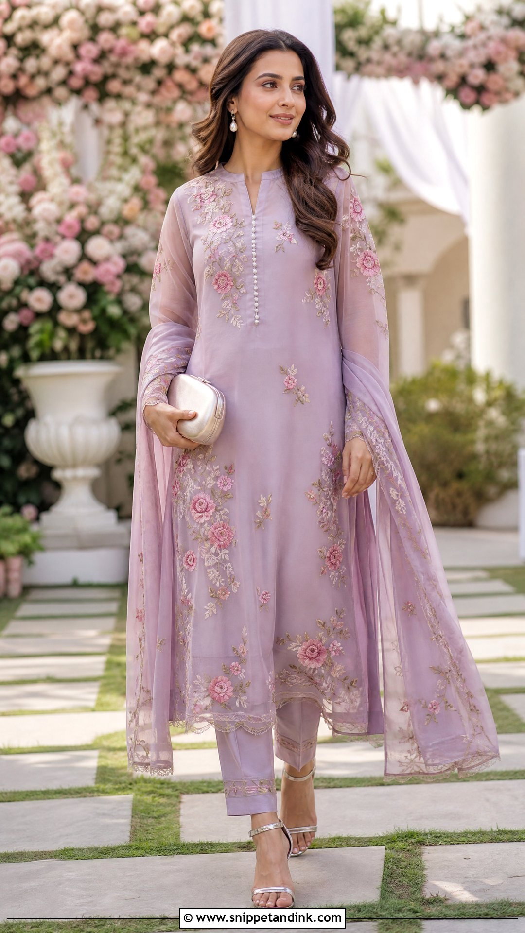 Organza Wedding Salwar Suit With Floral Embroidery - Snippet and Ink - 20 Wedding Salwar Suits Party Wear
