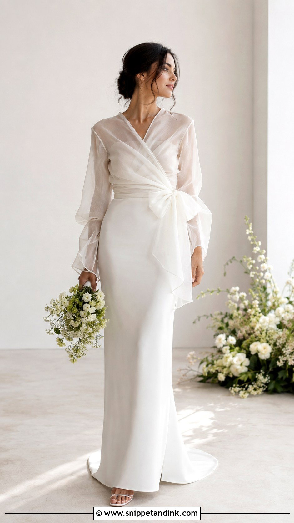 Organza Wrap Top With Column Wedding Dress - Snippet and Ink - 25 Wedding Dress Coverup Ideas