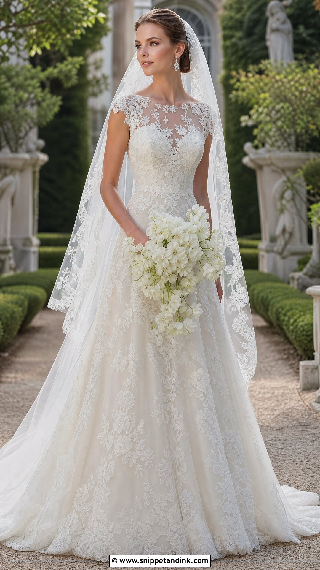 Oscar De La Renta Illusion Neckline Lace Gown - Snippet and Ink - 20 Oscar Dela Renta Wedding Dress Ideas