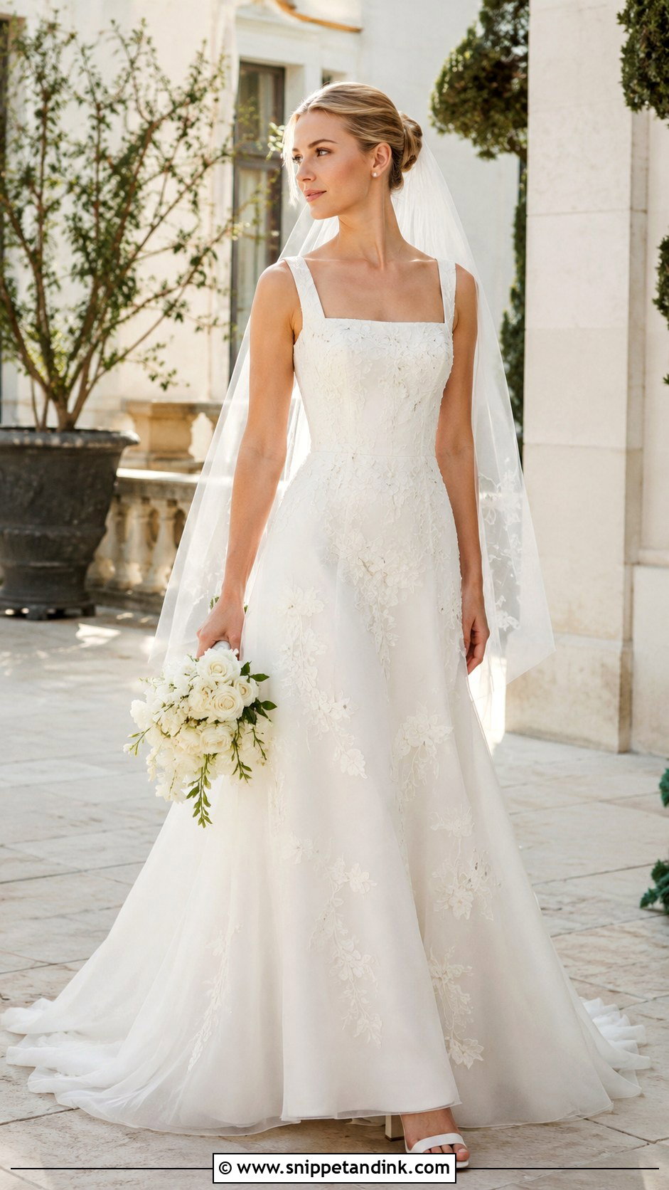 Oscar De La Renta Square Neck Wedding Gown - Snippet and Ink - 30 Oscar De La Renta Wedding Dress Ideas