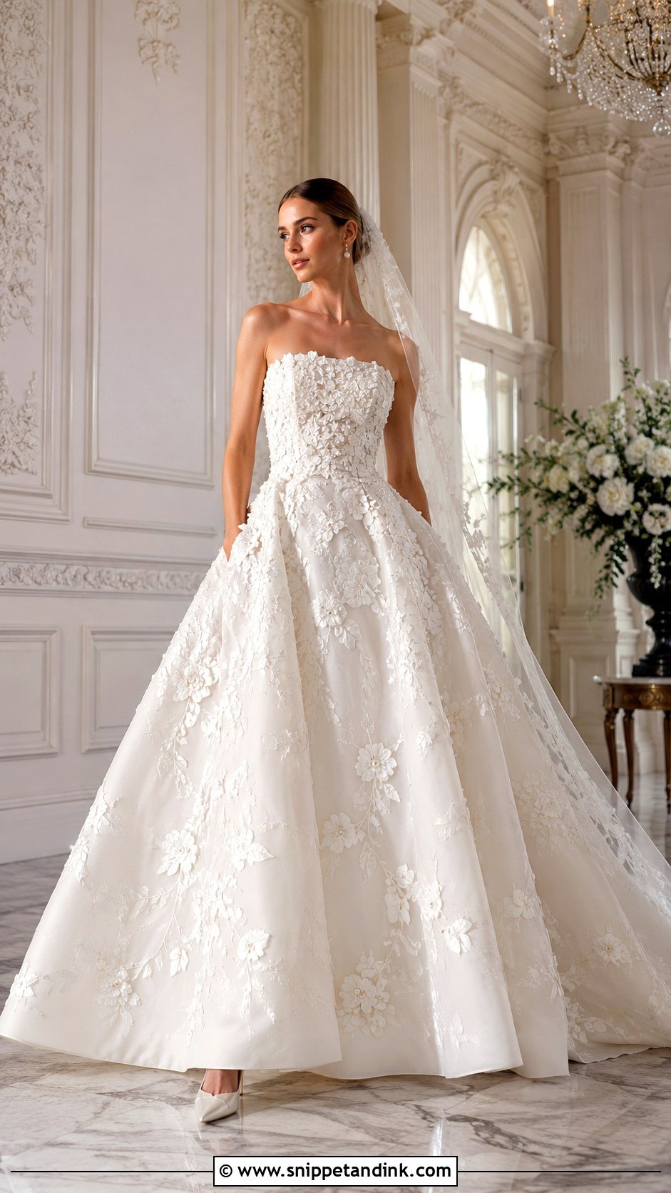 Oscar De La Renta Strapless Floral Ball Gown - Snippet and Ink - 30 Oscar De La Renta Wedding Dress Ideas