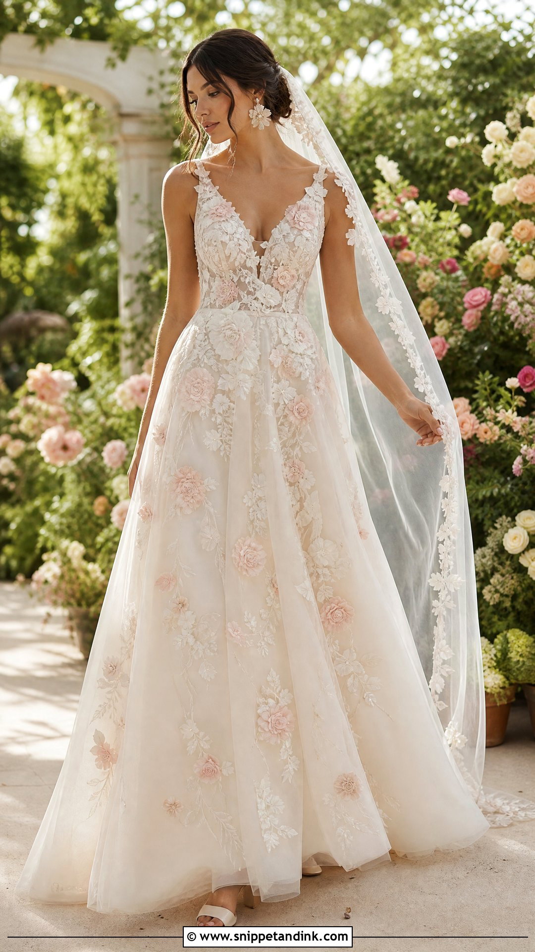 Outdoor Wedding Floral Applique Dress - Snippet and Ink - 25 Outside Wedding Dress Ideas