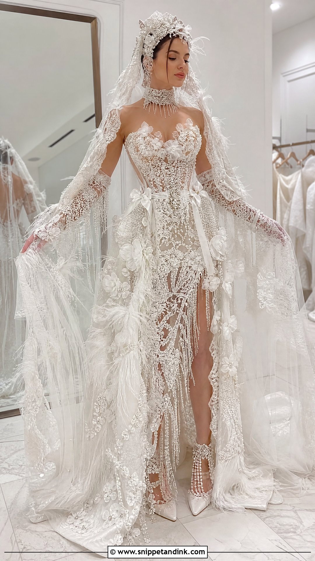 Overdecorated Lace Wedding Dress - Snippet and Ink - 20 Horrible Wedding Dress Ideas