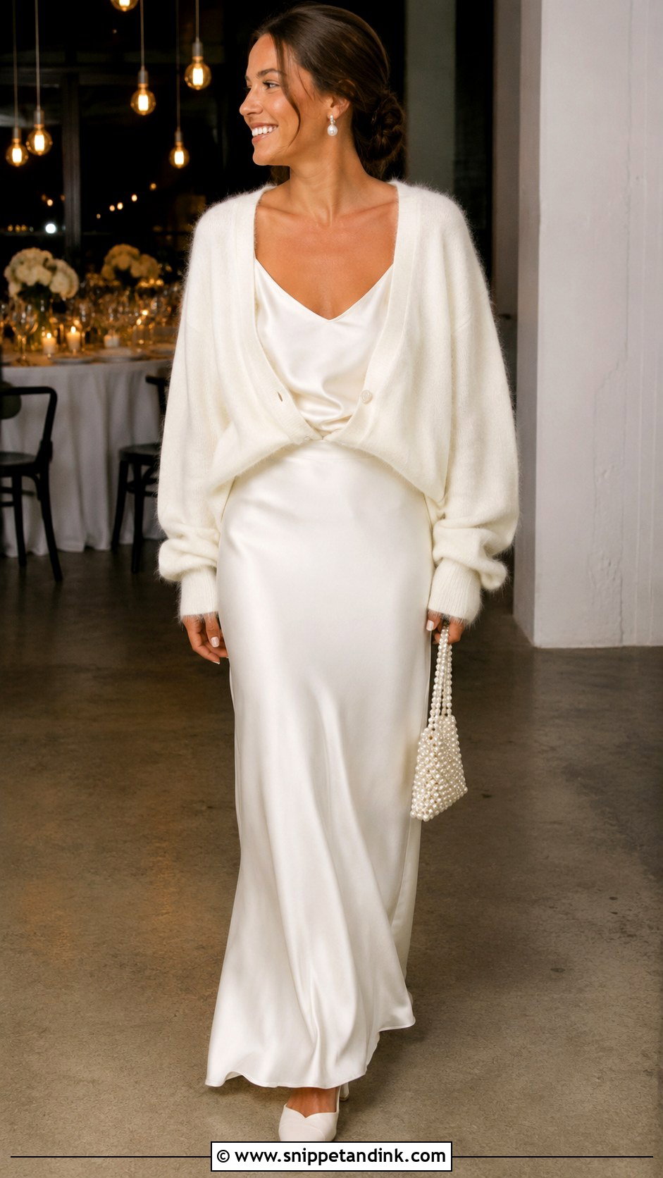 Oversized Bridal Cardigan With Satin Wedding Skirt - Snippet and Ink - 20 Bridal Cardigan Ideas