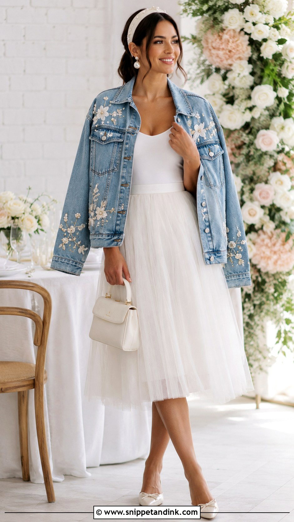 Oversized Bridal Jean Jacket With Tulle Skirt Outfit - Snippet and Ink - 20 Bridal Jean Jacket Ideas