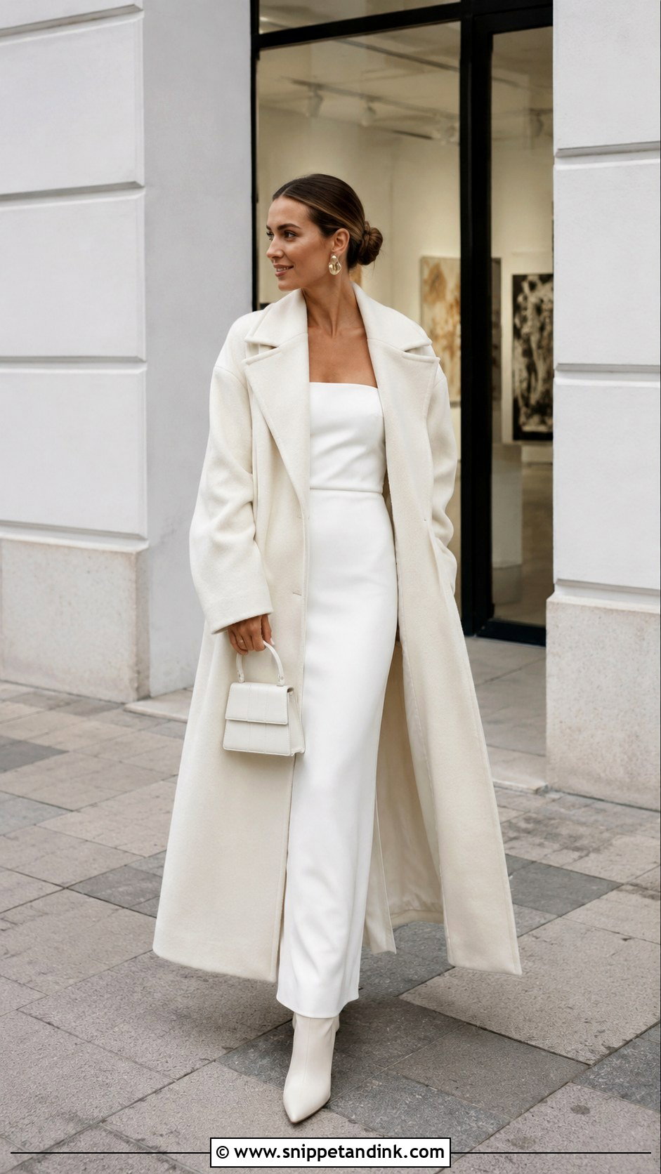 Oversized Wedding Coat With Column Dress - Snippet and Ink - 20 Wedding Coats for Brides Ideas
