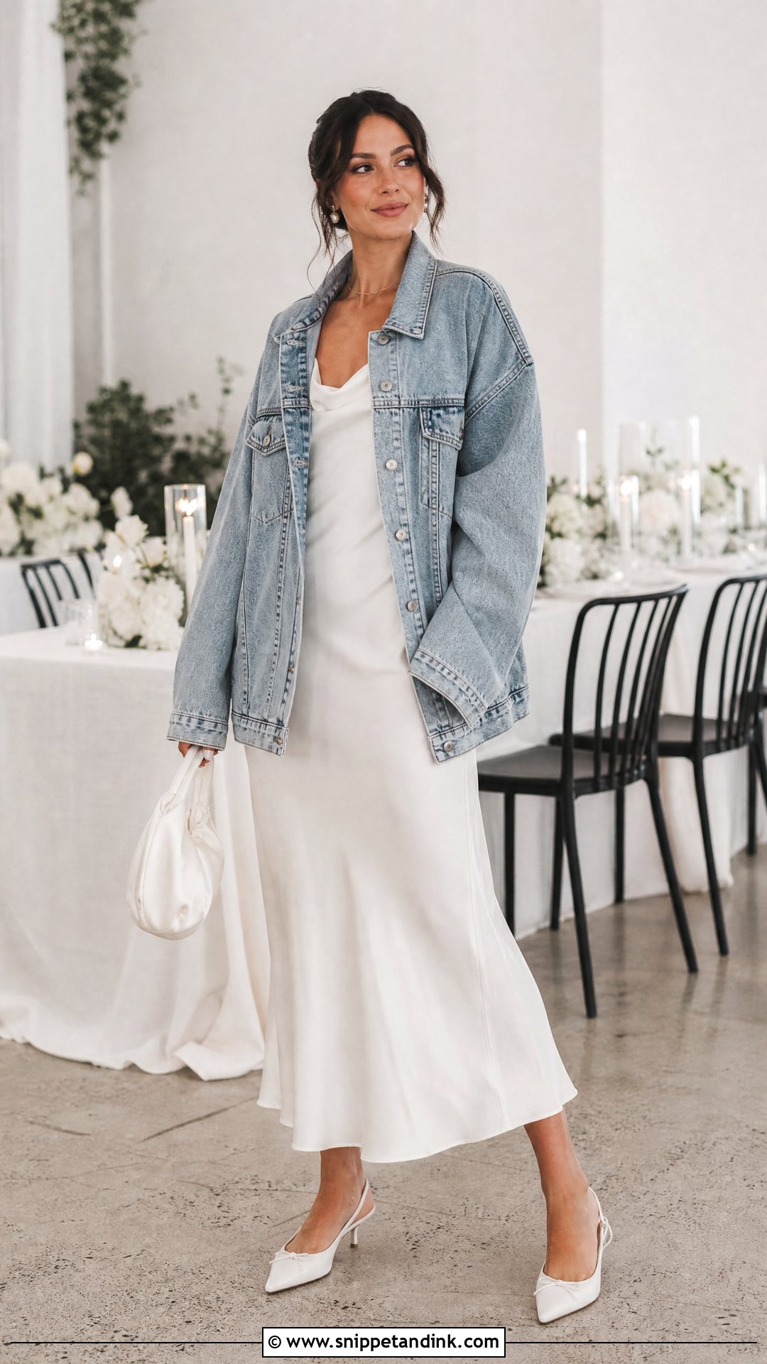 Oversized Wedding Jean Jacket With Slip Dress - Snippet and Ink - 20 Wedding Jean Jacket Ideas