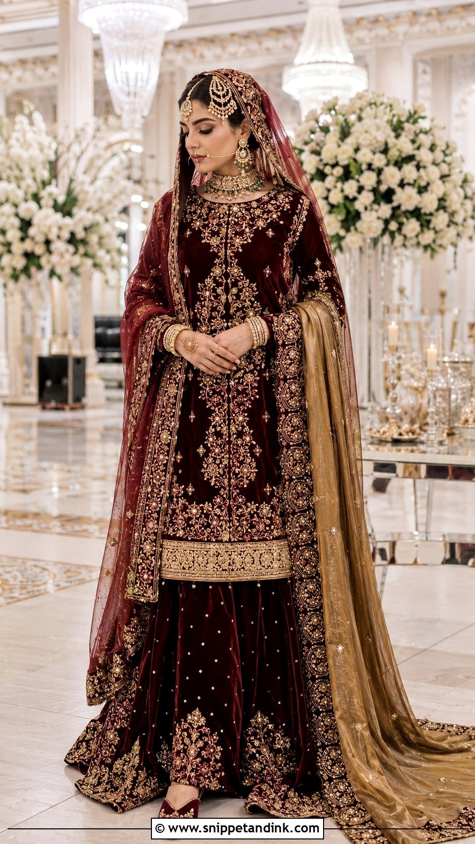 Oxblood Velvet Barat Bridal Dress - Snippet and Ink - 20 Bridal Dresses for Barat