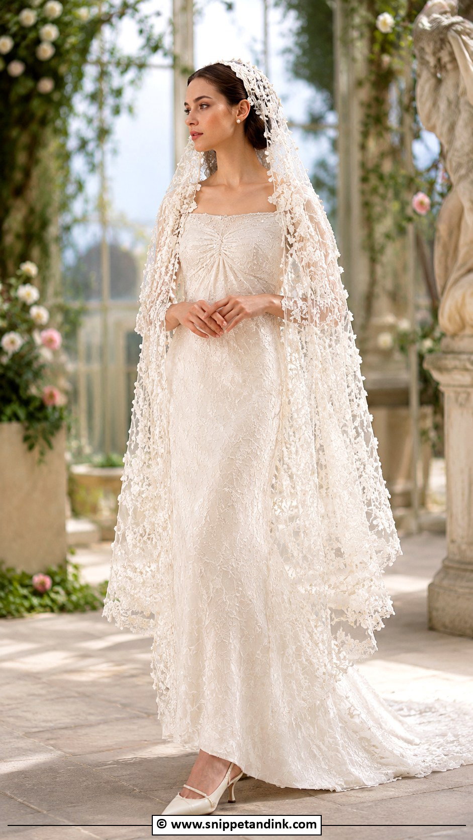 Padme Wedding Dress With Floral Veil - Snippet and Ink - 25 Padme Wedding Dress Ideas