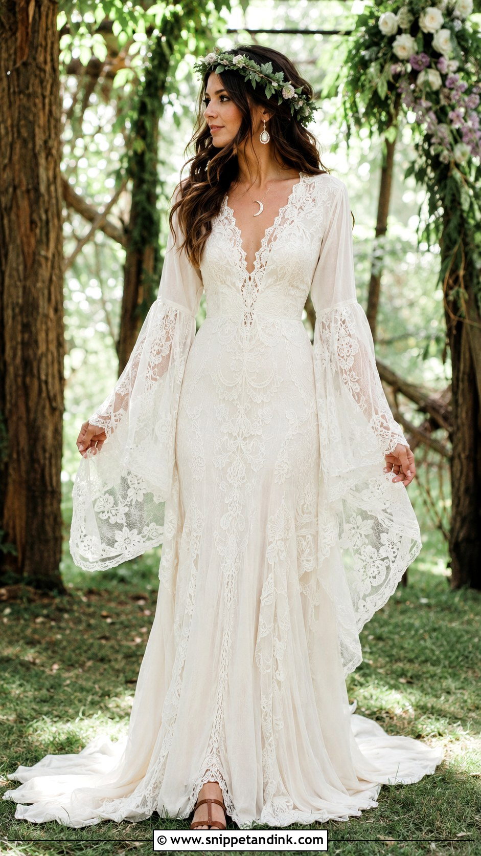 Pagan Wedding Dress With Bell Sleeves - Snippet and Ink - 30 Pagan Wedding Dresses