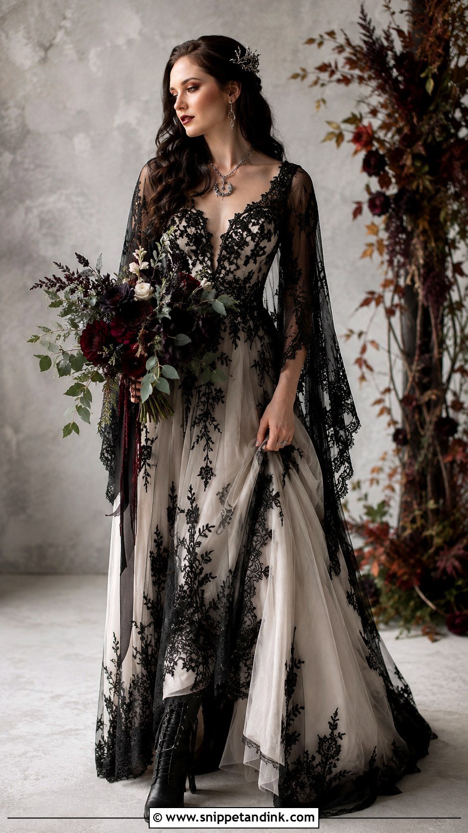Pagan Wedding Dress With Black Lace - Snippet and Ink - 30 Pagan Wedding Dresses