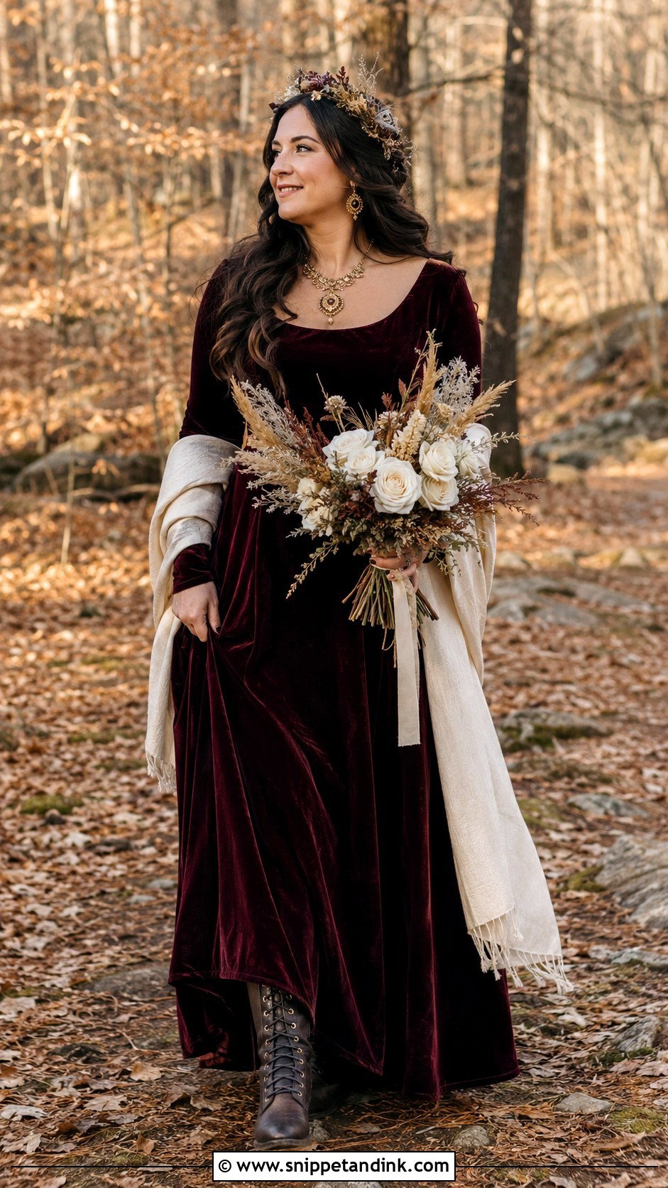 Pagan Wedding Dress With Burgundy Velvet - Snippet and Ink - 30 Pagan Wedding Dresses