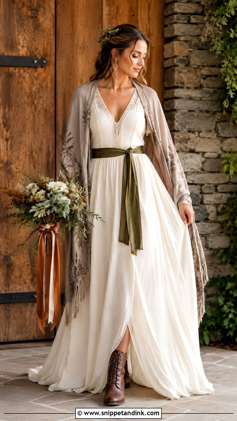 Pagan Wedding Dress With Earth Tone Details - Snippet and Ink - 30 Pagan Wedding Dresses