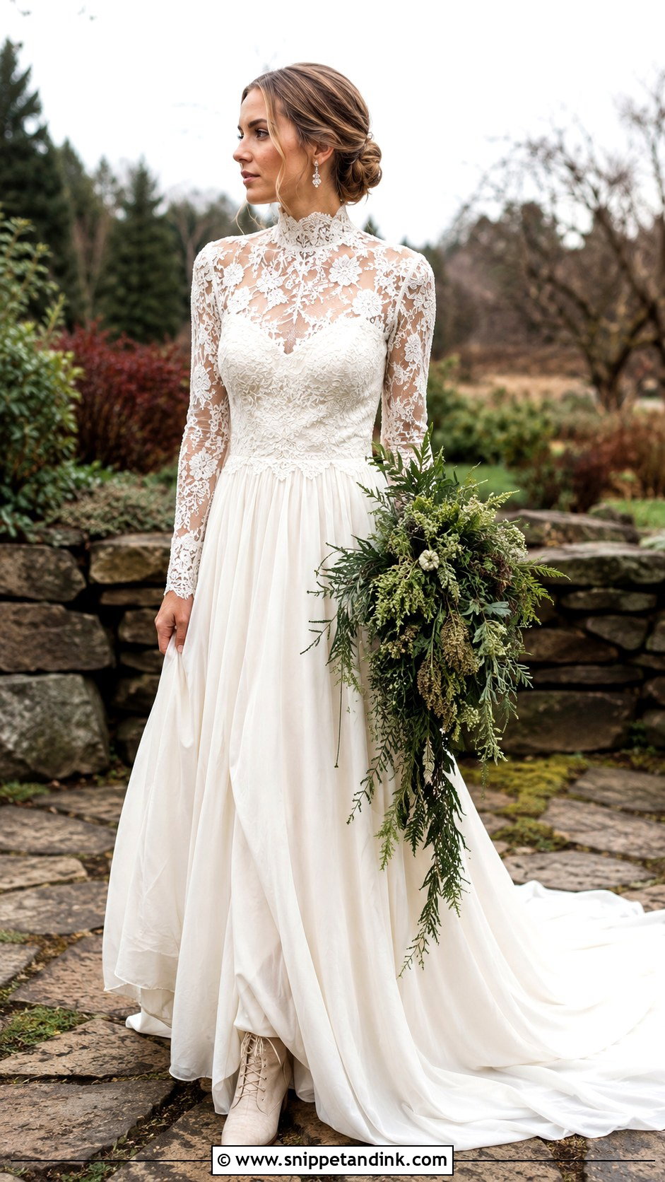 Pagan Wedding Dress With High Neck Lace - Snippet and Ink - 30 Pagan Wedding Dresses