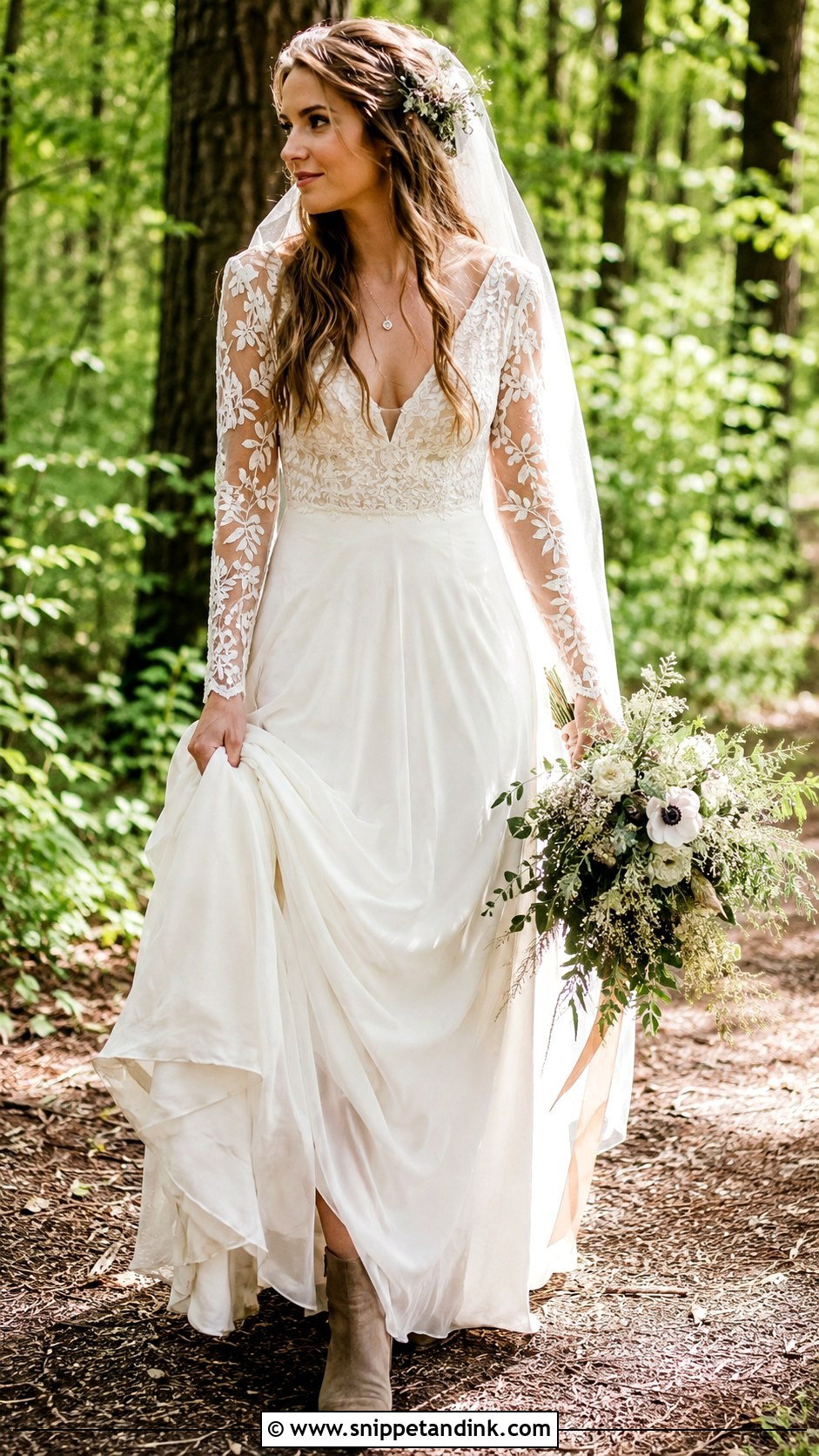 Pagan Wedding Dress With Lace Sleeves - Snippet and Ink - 30 Pagan Wedding Dresses