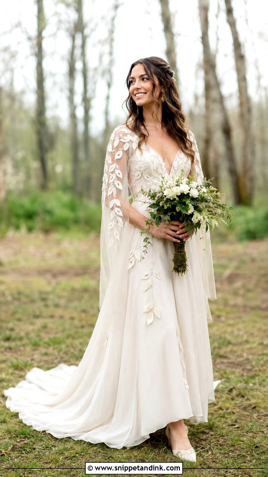 Pagan Wedding Dress With Leaf Appliques - Snippet and Ink - 30 Pagan Wedding Dresses