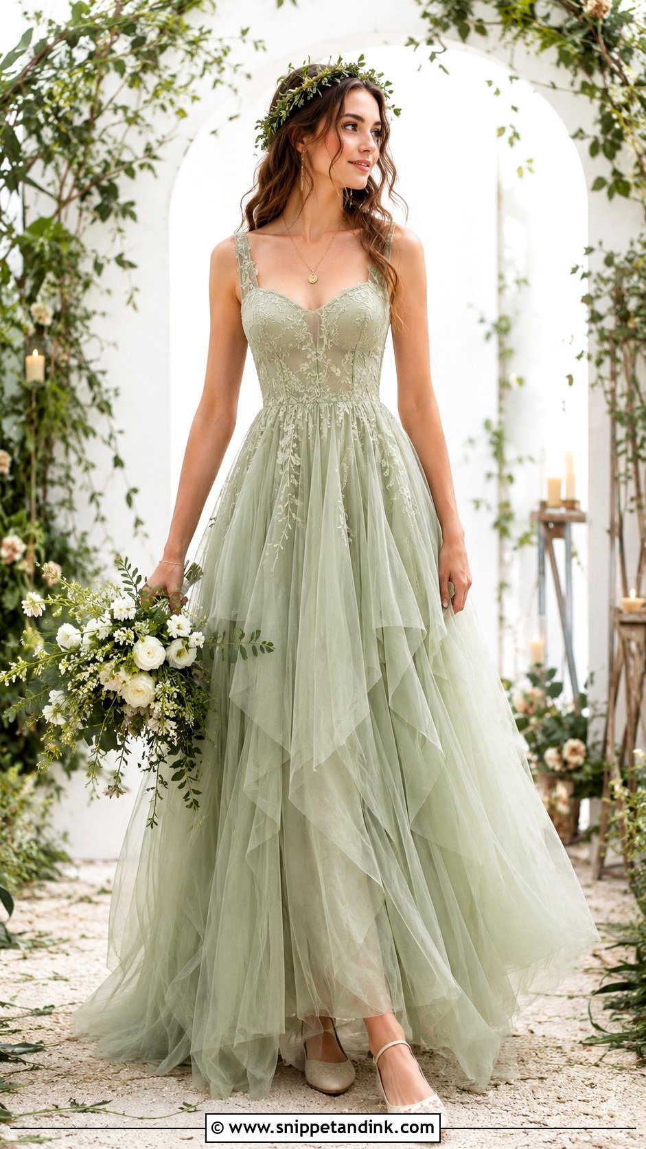 Pagan Wedding Dress With Sage Green Tulle - Snippet and Ink - 30 Pagan Wedding Dresses