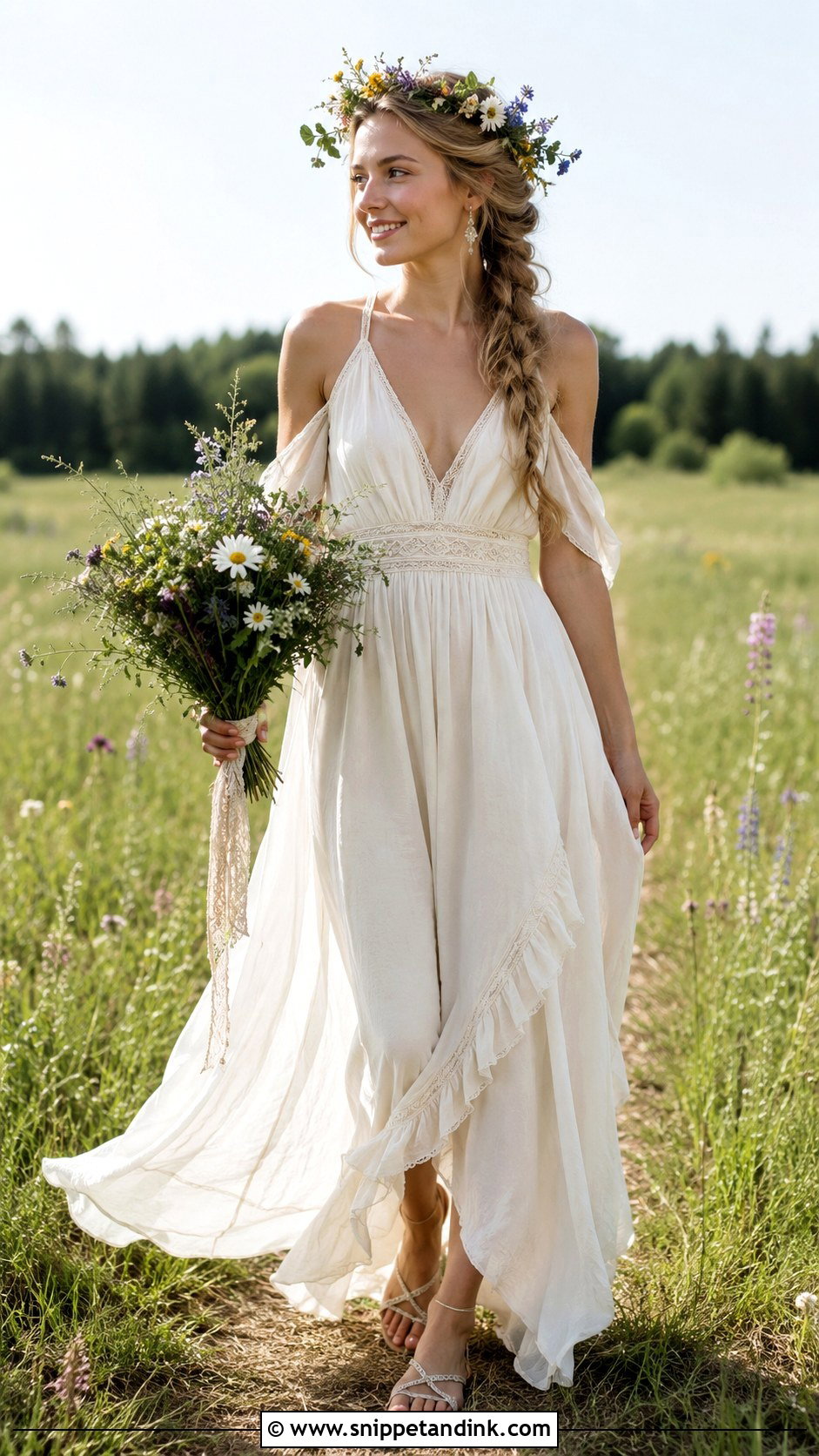 Pagan Wedding Dress With Wildflower Crown - Snippet and Ink - 30 Pagan Wedding Dresses