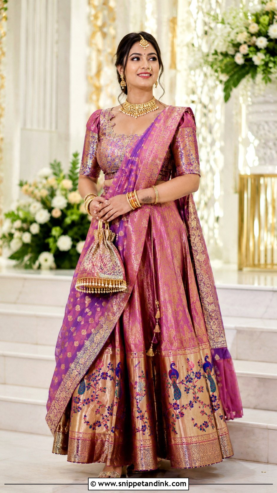 Paithani Lehenga With Dupatta Look - Snippet and Ink - 25 Maharashtrian Wedding Look Ideas