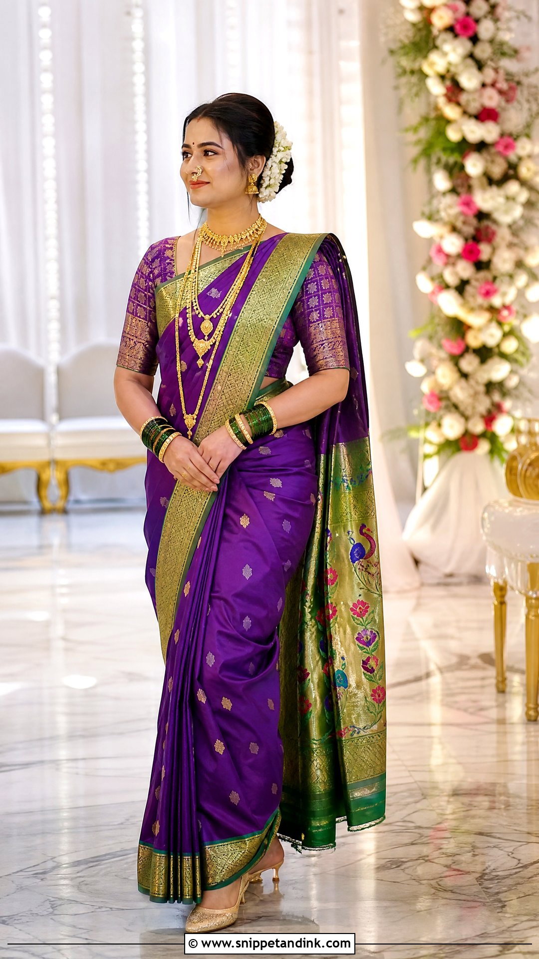 Paithani Saree With Traditional Nath - Snippet and Ink - 20 Traditional Indian Wedding Outfits