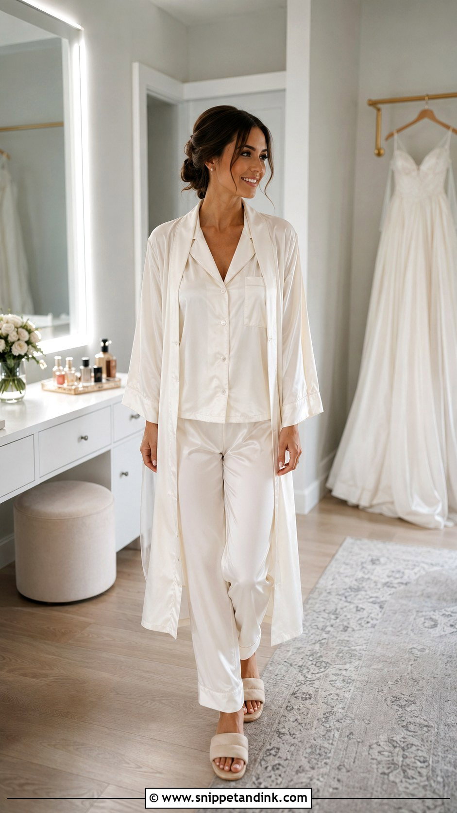 Pajama Set And Robe Bridal Getting Ready Outfit - Snippet and Ink - 20 Bridal Wardrobe Ideas