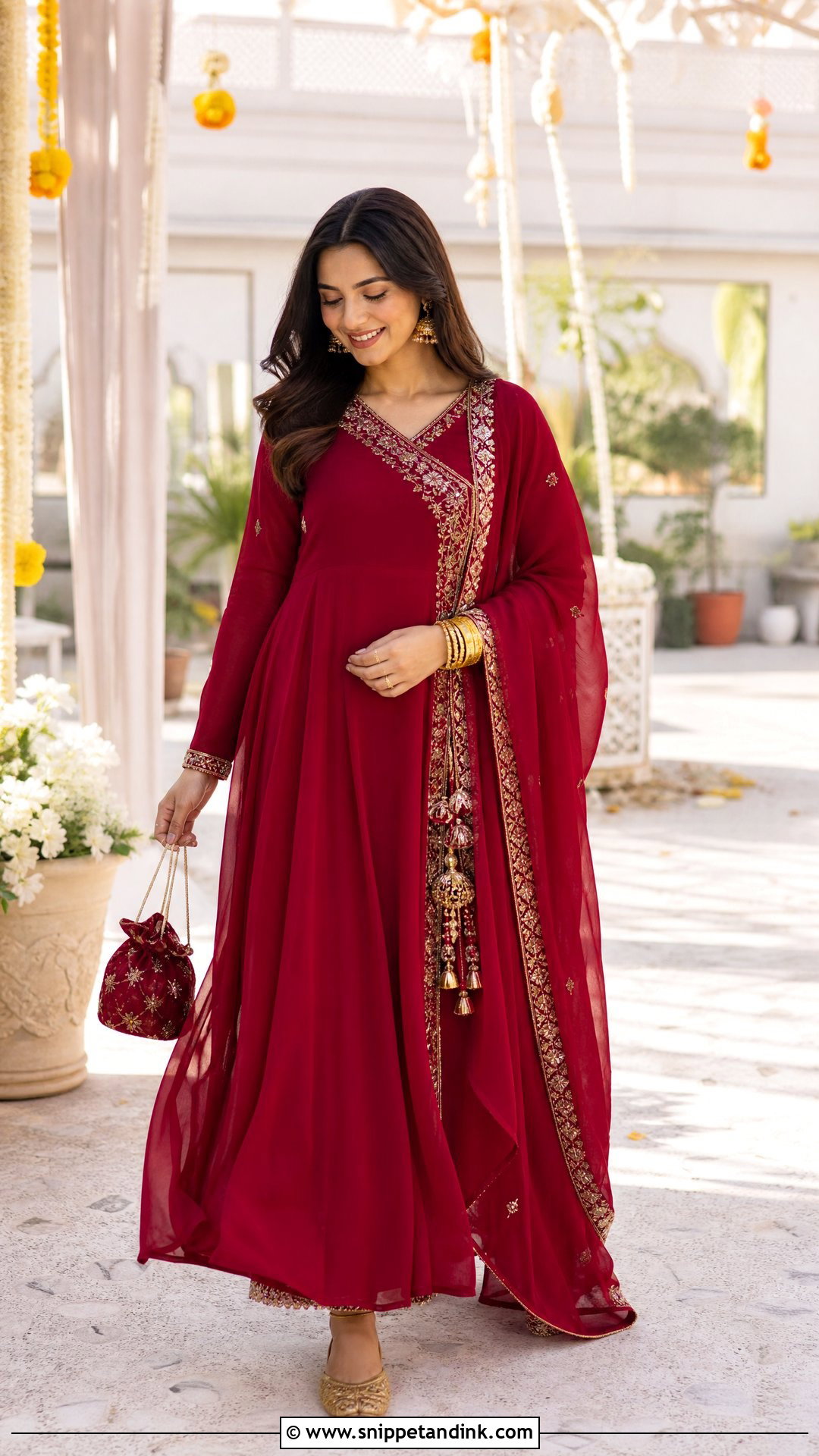 Pakistani Angrakha Gown With Chiffon Dupatta - Snippet and Ink - 20 Pakistani Gown Ideas