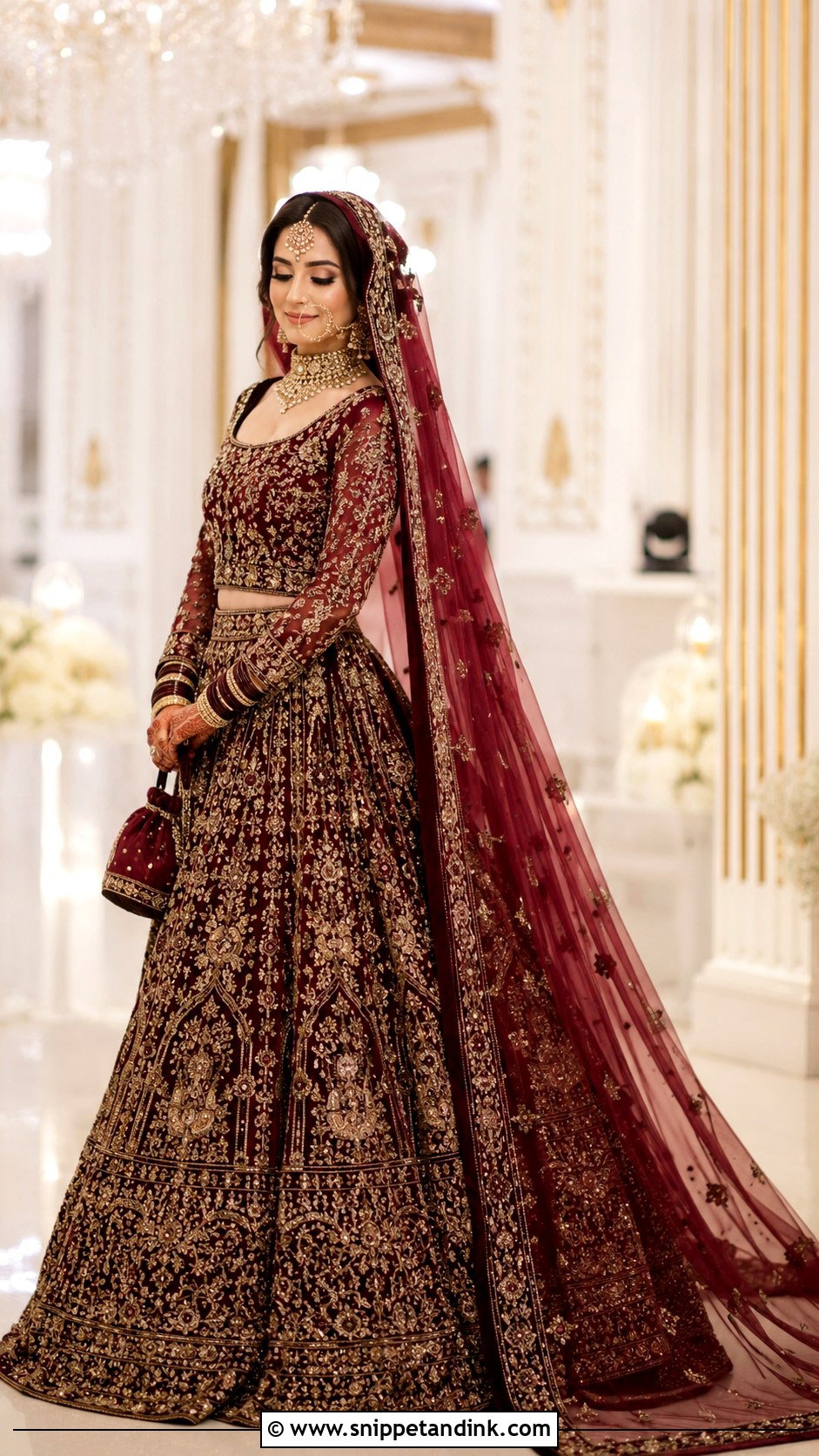 Pakistani Barat Bridal Lehenga With Long Veil - Snippet and Ink - 25 Pakistani Barat Brides Ideas
