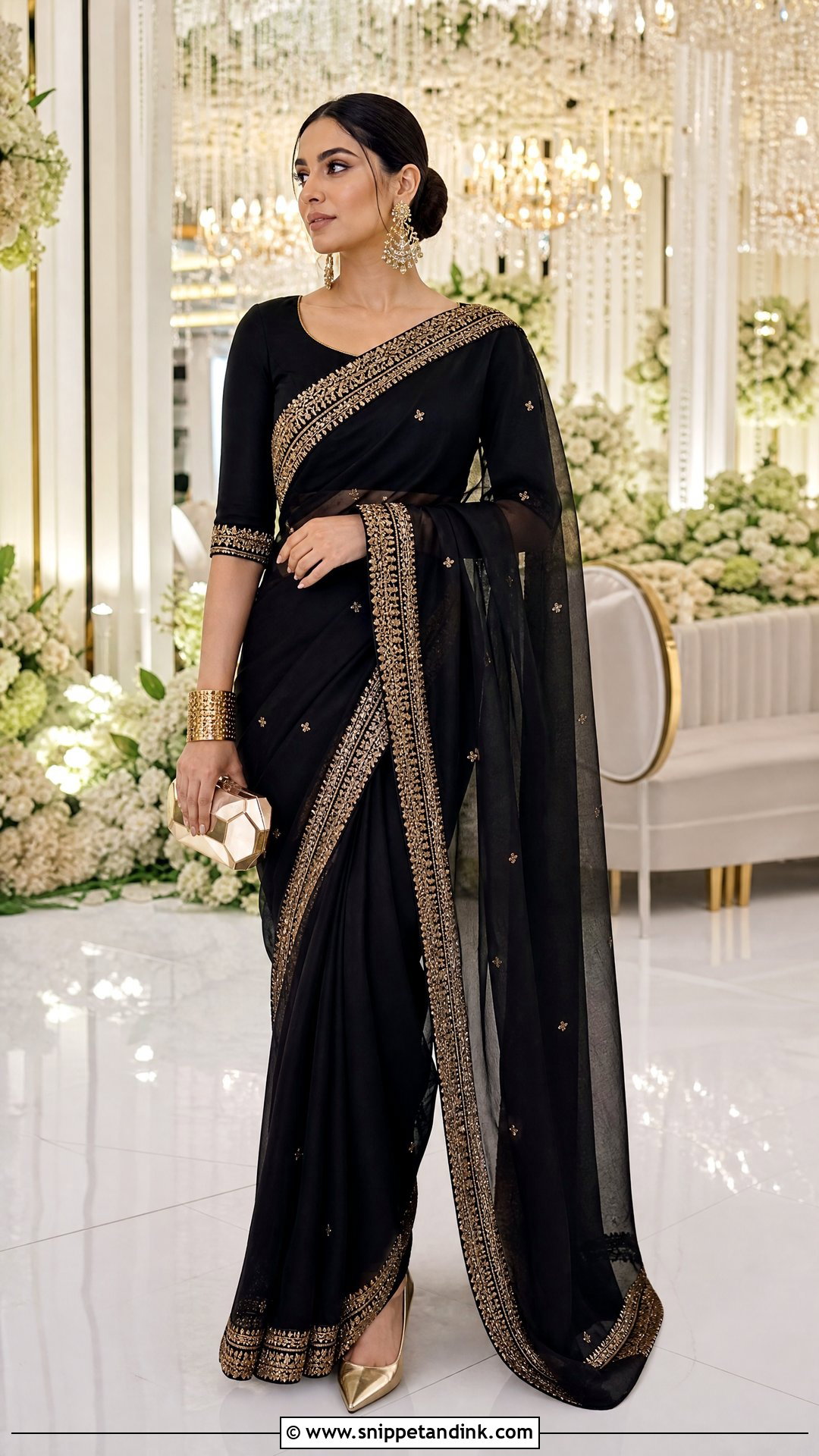 Pakistani Black Embroidered Saree Outfit - Snippet and Ink - 20 Pakistan Wedding Dress Sister Ideas
