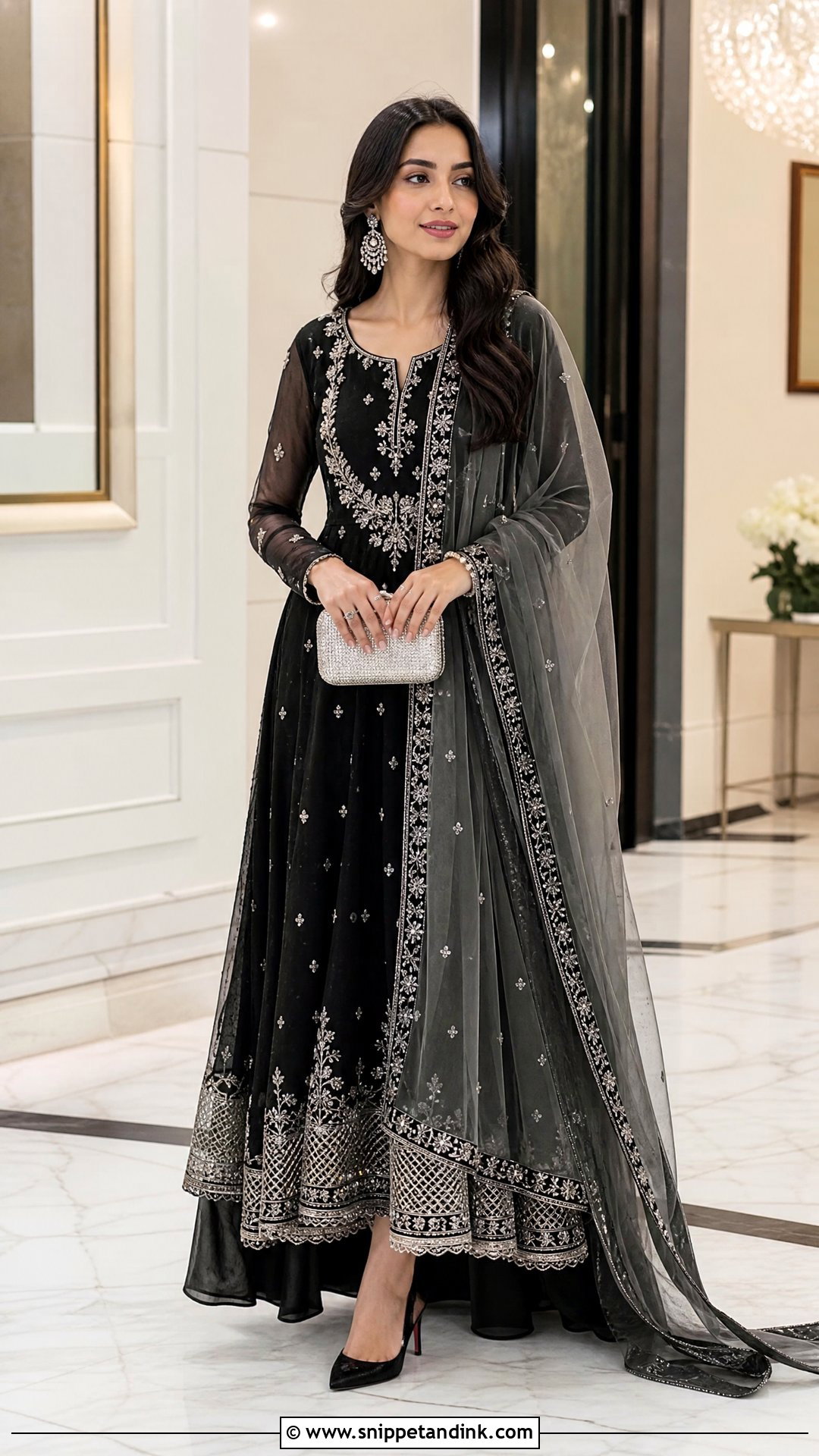Pakistani Black Gown With Silver Embellishment - Snippet and Ink - 20 Pakistani Gown Ideas
