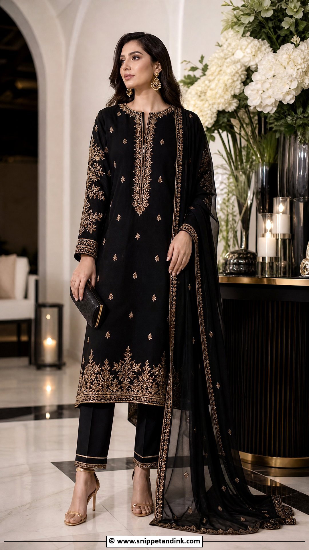 Pakistani Black Suit With Gold Embroidery - Snippet and Ink - 35 Beautiful Pakistani Dresses