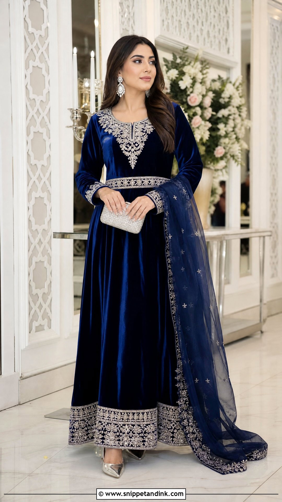 Pakistani Blue Velvet Maxi Outfit - Snippet and Ink - 20 Pakistan Wedding Dress Sister Ideas