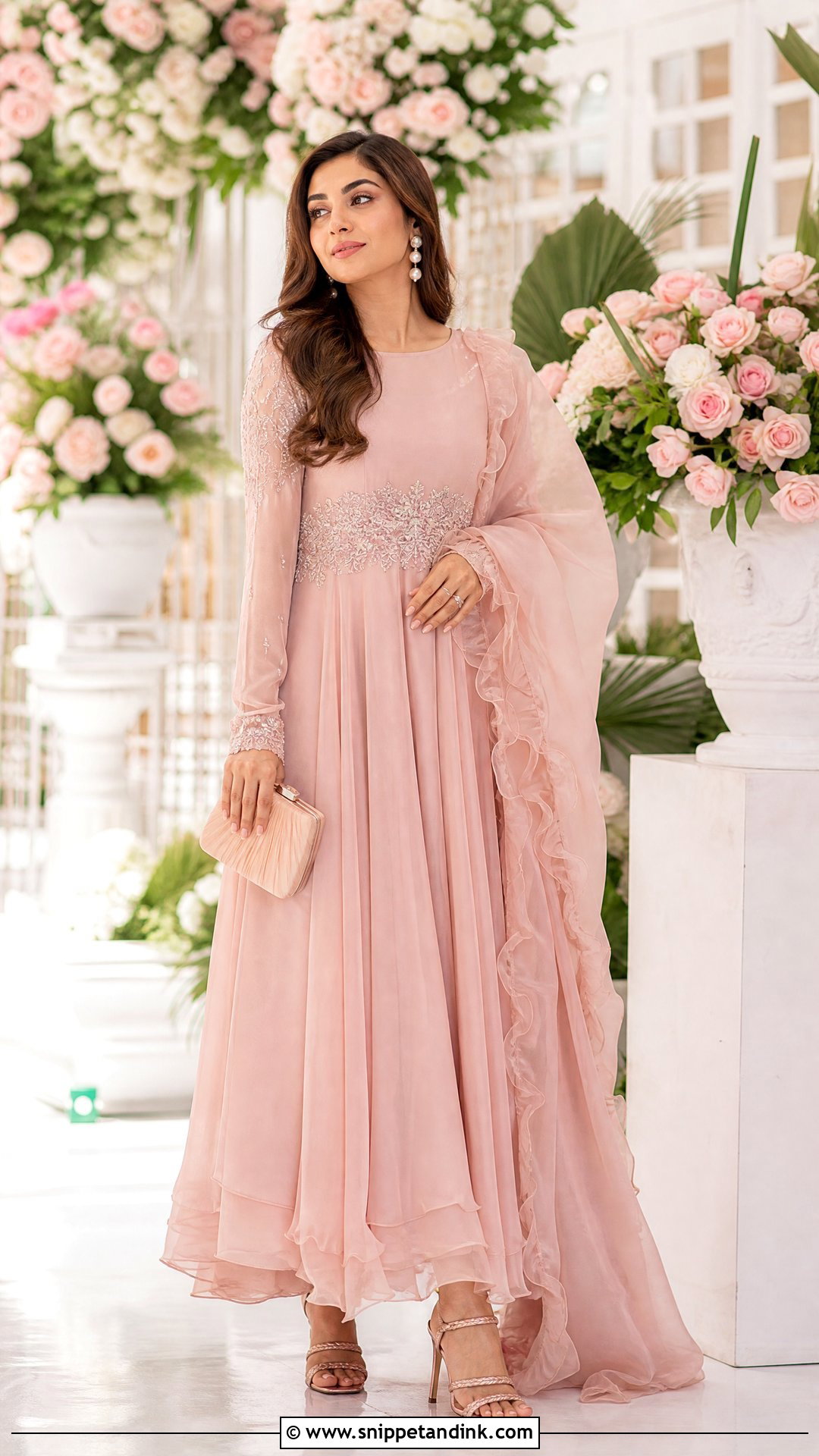 Pakistani Blush Pink Gown With Ruffle Dupatta - Snippet and Ink - 20 Pakistani Gown Ideas