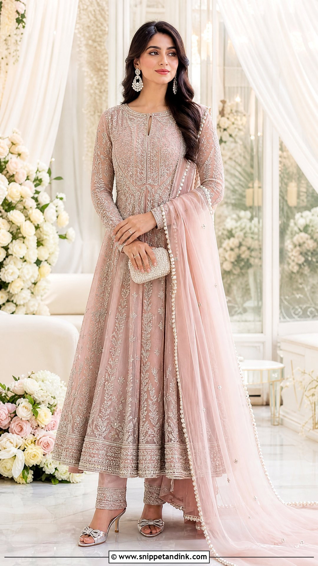 Pakistani Blush Pishwas With Organza Dupatta - Snippet and Ink - 20 Pakistani Wedding Wear for Sister Ideas