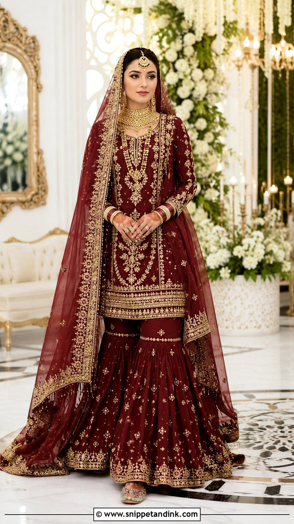 Pakistani Bridal Gharara With Long Kurta - Snippet and Ink - 20 South Asian Wedding Dress Ideas