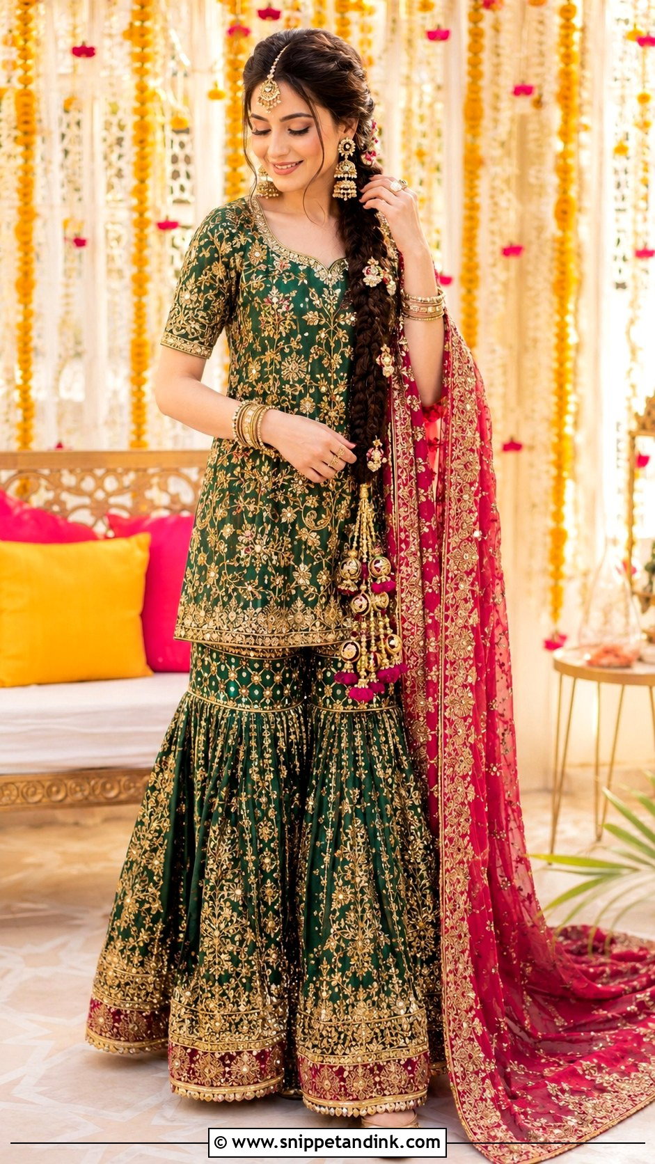 Pakistani Bridal Gharara With Short Shirt - Snippet and Ink - 30 Pakistani Bridal Look Ideas