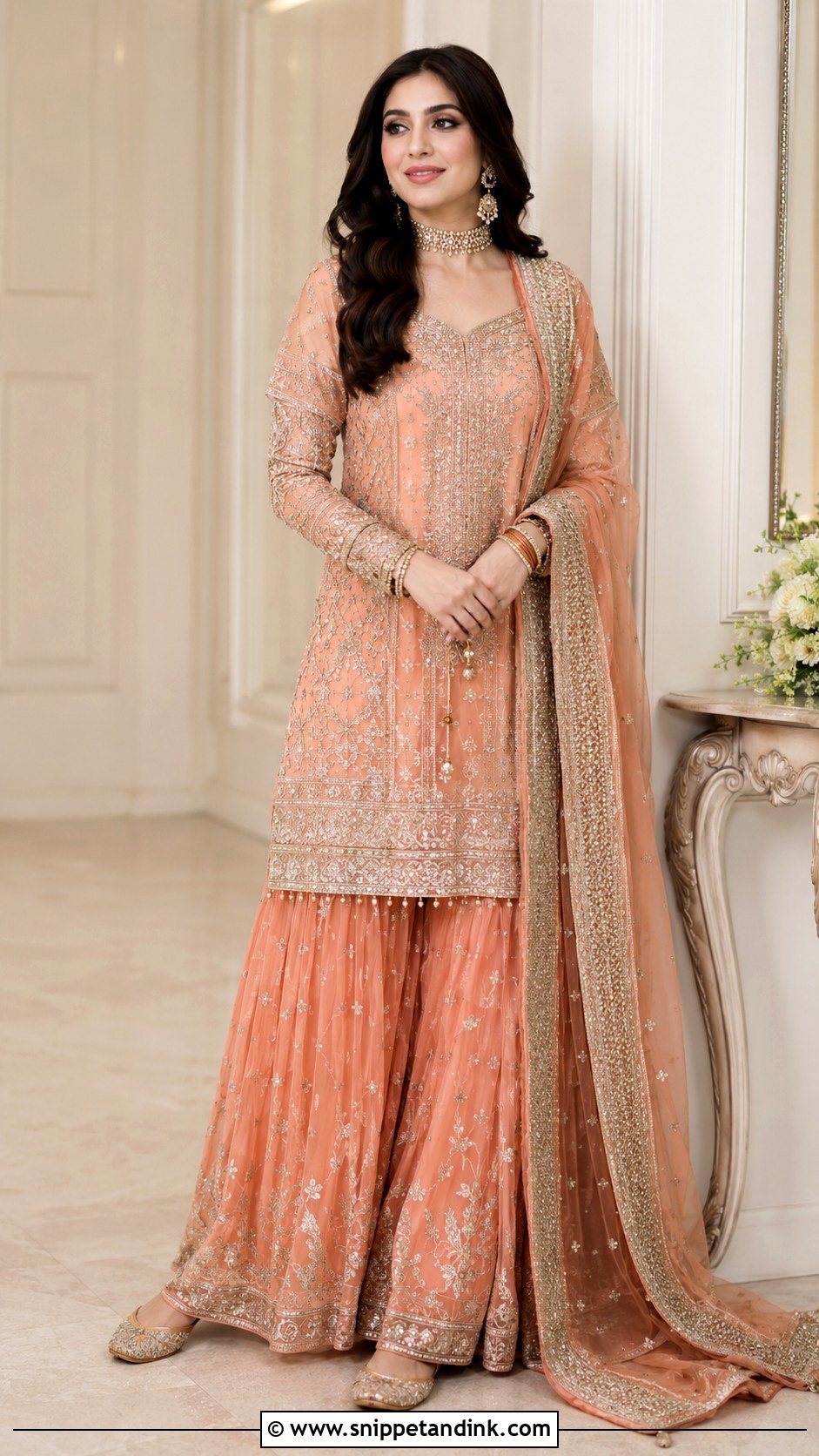 Pakistani Bridal Sharara With Long Kameez - Snippet and Ink - 30 Pakistani Bridal Look Ideas