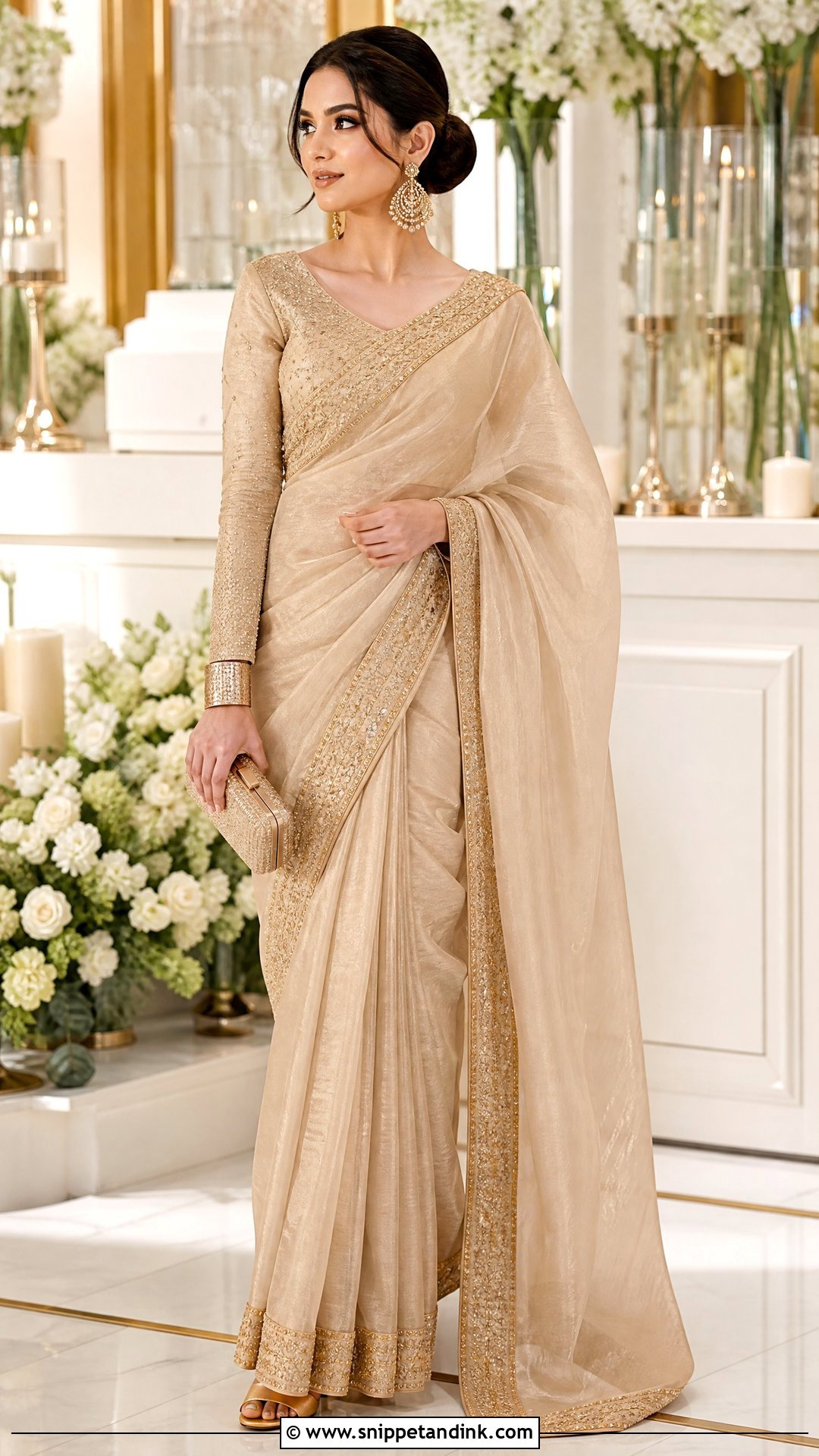 Pakistani Bridal Sister Champagne Saree - Snippet and Ink - 20 Pakistani Bridal Sister Dresses