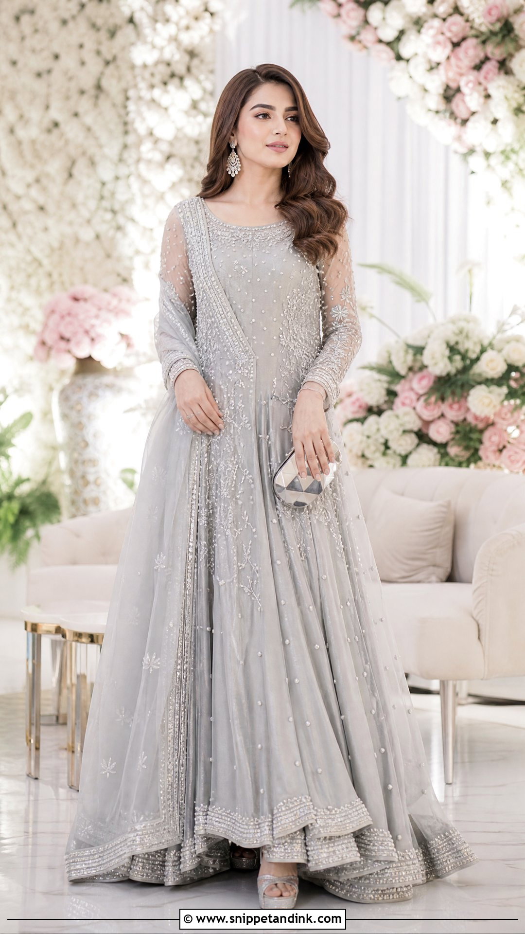 Pakistani Bridal Sister Silver Gray Maxi - Snippet and Ink - 20 Pakistani Bridal Sister Dresses